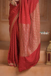 Festive Edit! Ganga Ghat ~ Handloom Pure Kora Crepe Silk Saree in Blush Red ( Silk Mark Certified) - verymuchindian.com