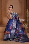 Festive Edit! Ganga Ghat ~ Handloom Pure Kora Dupion Silk Banarasi Saree in Dark Blue (Silk Mark Certified) - verymuchindian.com