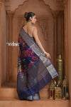 Festive Edit! Ganga Ghat ~ Handloom Pure Kora Dupion Silk Banarasi Saree in Dark Blue (Silk Mark Certified) - verymuchindian.com