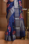 Festive Edit! Ganga Ghat ~ Handloom Pure Kora Dupion Silk Banarasi Saree in Dark Blue (Silk Mark Certified) - verymuchindian.com