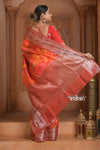 Festive Edit! Ganga Ghat ~ Handloom Pure Kora Dupion Silk Banarasi Saree in Hibiscus Red (Silk Mark Certified) - verymuchindian.com