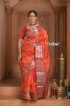 Festive Edit! Ganga Ghat ~ Handloom Pure Kora Dupion Silk Banarasi Saree in Hibiscus Red (Silk Mark Certified) - verymuchindian.com