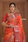 Festive Edit! Ganga Ghat ~ Handloom Pure Kora Dupion Silk Banarasi Saree in Hibiscus Red (Silk Mark Certified) - verymuchindian.com