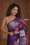 Festive Edit! Ganga Ghat ~ Handloom Pure Kora Dupion Silk Banarasi Saree in Plum Purple (Silk Mark Certified) - verymuchindian.com