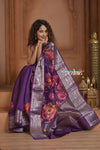 Festive Edit! Ganga Ghat ~ Handloom Pure Kora Dupion Silk Banarasi Saree in Plum Purple (Silk Mark Certified) - verymuchindian.com