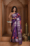 Festive Edit! Ganga Ghat ~ Handloom Pure Kora Dupion Silk Banarasi Saree in Plum Purple (Silk Mark Certified) - verymuchindian.com