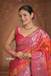 Festive Edit! Ganga Ghat ~ Handloom Pure Kora Dupion Silk Banarasi Saree in Rani Pink (Silk Mark Certified) - verymuchindian.com