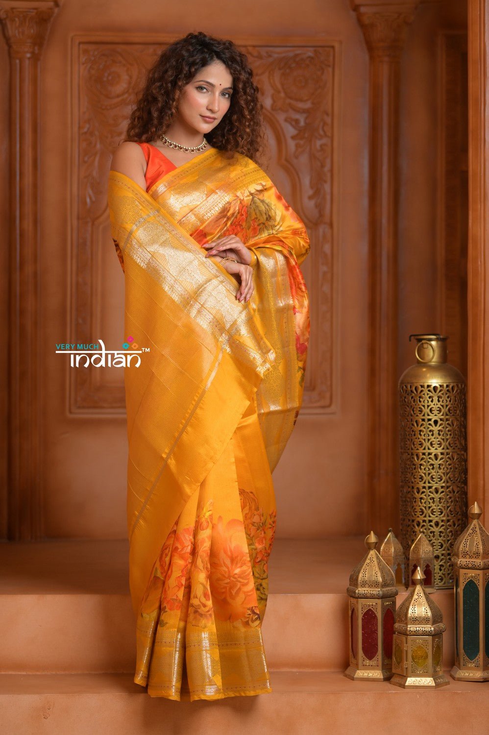 Festive Edit! Ganga Ghat ~ Handloom Pure Kora Dupion Silk Banarasi Saree in Turmeric Yellow ( Silk Mark Certified ) - verymuchindian.com