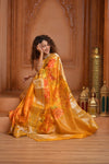 Festive Edit! Ganga Ghat ~ Handloom Pure Kora Dupion Silk Banarasi Saree in Turmeric Yellow ( Silk Mark Certified ) - verymuchindian.com