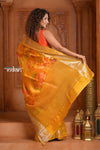 Festive Edit! Ganga Ghat ~ Handloom Pure Kora Dupion Silk Banarasi Saree in Turmeric Yellow ( Silk Mark Certified ) - verymuchindian.com