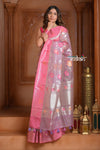 Festive Edit! Ganga Ghat ~ Handloom Pure Kora Silk Banarasi Saree in Champagne Pink (Silk Mark Certified) - verymuchindian.com