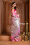 Festive Edit! Ganga Ghat ~ Handloom Pure Kora Silk Banarasi Saree in Champagne Pink (Silk Mark Certified) - verymuchindian.com