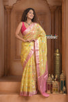 Festive Edit! Ganga Ghat ~ Handloom Pure Kora Silk Kota Saree in Champagne Yellow ( Silk Mark Certified ) - verymuchindian.com