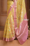 Festive Edit! Ganga Ghat ~ Handloom Pure Kora Silk Kota Saree in Champagne Yellow ( Silk Mark Certified ) - verymuchindian.com