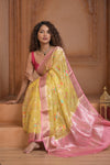 Festive Edit! Ganga Ghat ~ Handloom Pure Kora Silk Kota Saree in Champagne Yellow ( Silk Mark Certified ) - verymuchindian.com