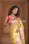 Festive Edit! Ganga Ghat ~ Handloom Pure Kora Silk Kota Saree in Champagne Yellow ( Silk Mark Certified ) - verymuchindian.com