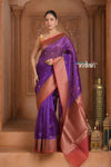Festive Edit! Ganga Ghat ~ Handloom Pure Kora Silk Saree in Berry Purple and Red ( Silk Mark Certified ) - verymuchindian.com