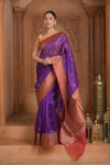 Festive Edit! Ganga Ghat ~ Handloom Pure Kora Silk Saree in Berry Purple and Red ( Silk Mark Certified ) - verymuchindian.com