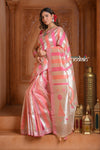 Festive Edit! Ganga Ghat ~ Handloom Pure Kora Silk Saree in Champagne Pink ( Silk Mark Certified ) - verymuchindian.com
