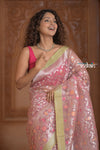 Festive Edit! Ganga Ghat ~ Handloom Pure Kora Silk Saree in Champagne Pink ( Silk Mark Certified ) - verymuchindian.com