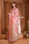 Festive Edit! Ganga Ghat ~ Handloom Pure Kora Silk Saree in Champagne Pink ( Silk Mark Certified ) - verymuchindian.com