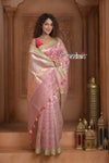 Festive Edit! Ganga Ghat ~ Handloom Pure Kora Silk Saree in Champagne Pink ( Silk Mark Certified ) - verymuchindian.com