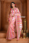 Festive Edit! Ganga Ghat ~ Handloom Pure Kora Silk Saree in Champagne Pink ( Silk Mark Certified ) - verymuchindian.com
