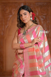 Festive Edit! Ganga Ghat ~ Handloom Pure Kora Silk Saree in Champagne Pink ( Silk Mark Certified ) - verymuchindian.com