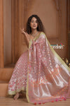 Festive Edit! Ganga Ghat ~ Handloom Pure Kora Silk Saree in Champagne Pink ( Silk Mark Certified ) - verymuchindian.com