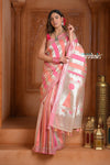 Festive Edit! Ganga Ghat ~ Handloom Pure Kora Silk Saree in Champagne Pink ( Silk Mark Certified ) - verymuchindian.com