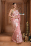 Festive Edit! Ganga Ghat ~ Handloom Pure Kora Silk Saree in Champagne Soft Pink ( Silk Mark Certified ) - verymuchindian.com