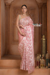 Festive Edit! Ganga Ghat ~ Handloom Pure Kora Silk Saree in Champagne Soft Pink ( Silk Mark Certified ) - verymuchindian.com