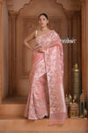 Festive Edit! Ganga Ghat ~ Handloom Pure Kora Silk Saree in Champagne Soft Pink ( Silk Mark Certified ) - verymuchindian.com