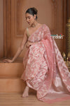 Festive Edit! Ganga Ghat ~ Handloom Pure Kora Silk Saree in Champagne Soft Pink ( Silk Mark Certified ) - verymuchindian.com
