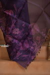 Festive Edit! Ganga Ghat ~ Handloom Pure Kora Silk Saree in Dark Plum with Floral Work (Silk Mark Certified) - verymuchindian.com