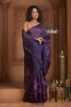 Festive Edit! Ganga Ghat ~ Handloom Pure Kora Silk Saree in Dark Plum with Floral Work (Silk Mark Certified) - verymuchindian.com