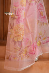 Festive Edit! Ganga Ghat ~ Handloom Pure Kora Silk Saree in Fresh Pink with Floral Work ( Silk Mark Certified ) - verymuchindian.com