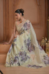 Festive Edit! Ganga Ghat ~ Handloom Pure Kora Silk Saree in Ivory with Floral Work ( Silk Mark Certified ) - verymuchindian.com