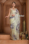 Festive Edit! Ganga Ghat ~ Handloom Pure Kora Silk Saree in Ivory with Floral Work ( Silk Mark Certified ) - verymuchindian.com