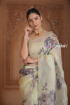 Festive Edit! Ganga Ghat ~ Handloom Pure Kora Silk Saree in Ivory with Floral Work ( Silk Mark Certified ) - verymuchindian.com