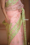 Festive Edit! Ganga Ghat ~ Handloom Pure Kora Silk Saree in Pastel Peach ( Silk Mark Certified ) - verymuchindian.com