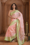 Festive Edit! Ganga Ghat ~ Handloom Pure Kora Silk Saree in Pastel Peach ( Silk Mark Certified ) - verymuchindian.com
