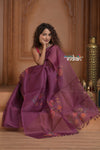 Festive Edit! Ganga Ghat ~ Handloom Pure Kora Silk Saree in Plum with Floral Work ( Silk Mark Certified ) - verymuchindian.com