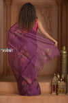 Festive Edit! Ganga Ghat ~ Handloom Pure Kora Silk Saree in Plum with Floral Work ( Silk Mark Certified ) - verymuchindian.com