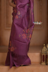 Festive Edit! Ganga Ghat ~ Handloom Pure Kora Silk Saree in Plum with Floral Work ( Silk Mark Certified ) - verymuchindian.com