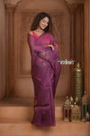 Festive Edit! Ganga Ghat ~ Handloom Pure Kora Silk Saree in Plum with Floral Work ( Silk Mark Certified ) - verymuchindian.com