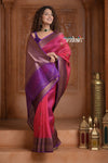 Festive Edit! Ganga Ghat ~ Handloom Pure Kora Silk Saree in Rani Pink and Purple ( Silk Mark Certified ) - verymuchindian.com