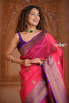 Festive Edit! Ganga Ghat ~ Handloom Pure Kora Silk Saree in Rani Pink and Purple ( Silk Mark Certified ) - verymuchindian.com