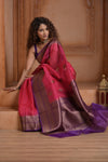 Festive Edit! Ganga Ghat ~ Handloom Pure Kora Silk Saree in Rani Pink and Purple ( Silk Mark Certified ) - verymuchindian.com