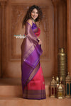 Festive Edit! Ganga Ghat ~ Handloom Pure Kora Silk Saree in Rani Pink and Purple ( Silk Mark Certified ) - verymuchindian.com